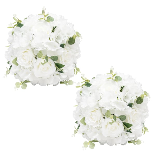 Konstgjorda Blomsterbollar, 34 cm storlek, 6-pack, Ros och Hortensia, Vit