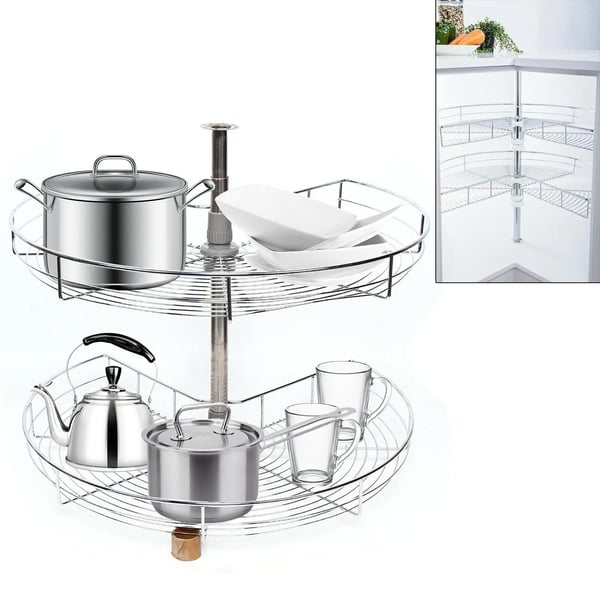 Hjørneskab Organizer, Justerbar Højde, Rotérbart Design,Sølv