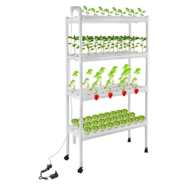 Hydroponiskt växtsystem, 4 lager, 55 gallon/timme flödeshastighet, 6,56 fot pumplyft, PVC-material, universella hjul