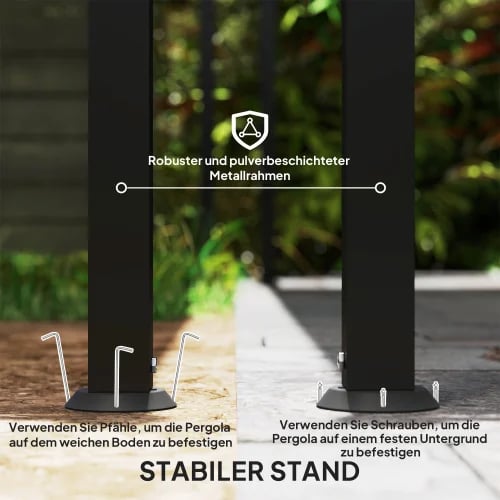 Udendørs Pavillon, 180gsm Polyester, 248L x 298B x 200/250H cm, Søjleafstand: 238L x 287B cm, Pulverlakeret Metal, Fritstående Gazebos