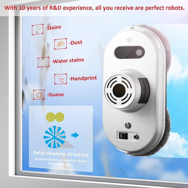 Fönsterputsrobot, Fjärrkontroll, Hög Sugkraft,EU, 6000Pa, Ja