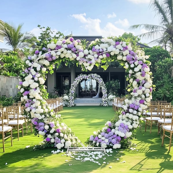 Bröllopsbåge, Hjärformad Design, Hållbar Metallkonstruktion,VIT