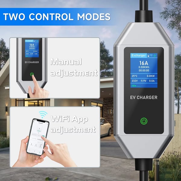 Bærbar EV-lader, Smart App Kontrol, Justerbar Strøm,22kw type2 5m