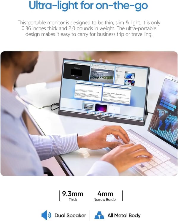 ARZOPA Bærbar Skærm, 17,3 tommer FHD 1080P, IPS Skærm,17.3 A1M 1080P