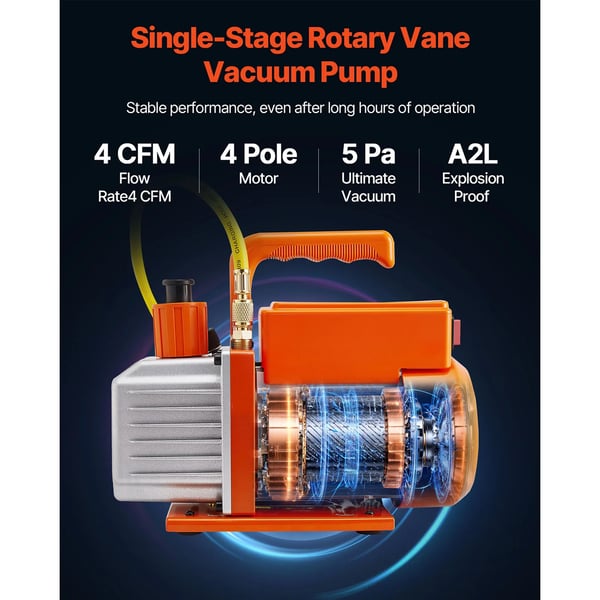 Vakuumpumpe, 4 CFM flow rate, kompatibel med flere kølemidler,220V, EU