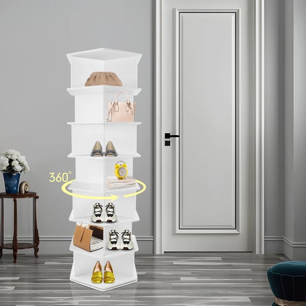 Sko Rack, 7 Lag, 3 Par pr. Lag, 360° Rotation, PVC Materiale, 50 kg Kapacitet