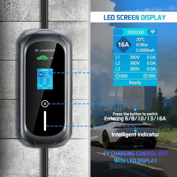 EV-laddare, Justerbar Ström, Smart App Kontroll,TYP2