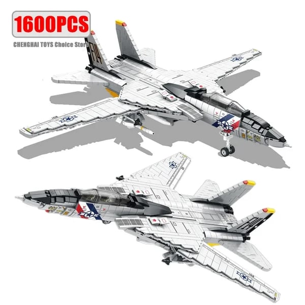 Militære Tomcat Jagerfly, 1600 stk, Miljøvenligt ABS-materiale,F14, Med Kasse