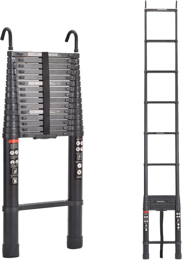 Teleskopstige, Aluminiumkonstruktion, 150 kg belastning, sikker højde-låsning og skridsikker stabilitet til hjemme- og professionelt brug,20.3ft 6.2M