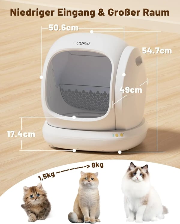 Automatisk Katte Toilet, Stor Åbning, Lugt Kontrol,XXL, HVID