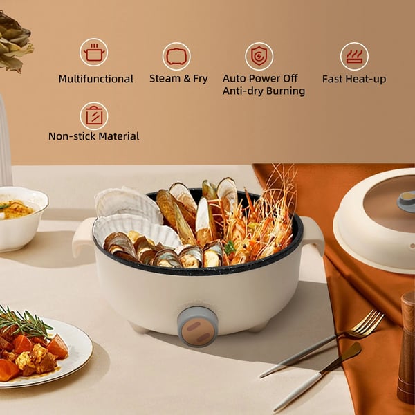 Elektrisk Mini Hot Pot, Bærbar Kogeren til 1-2 Personer, Brugervenligt Design,Khaki