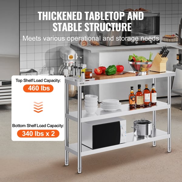 Madlavningsbord, Rustfrit Stål, Justerbar Underskuffe,14x48tommer