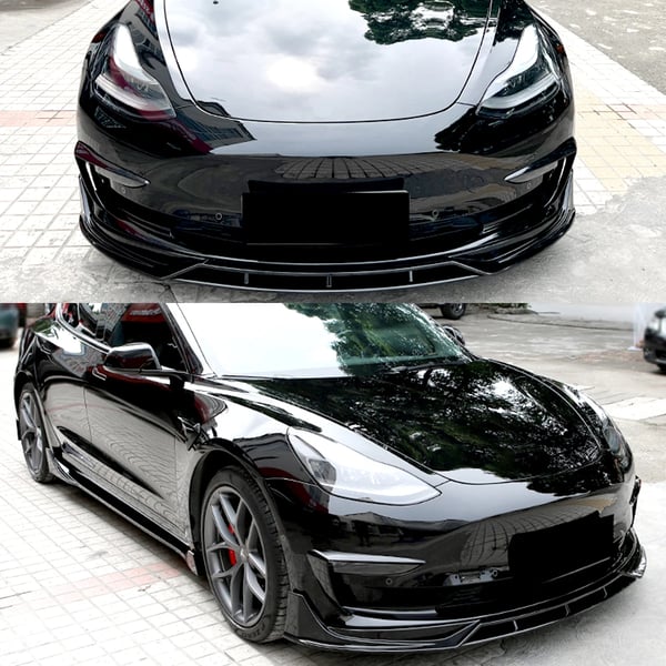 Front Bumper Splitter, Kompatibilitet med Tesla Model 3, Forbedret Aerodynamik,Glansende Sort