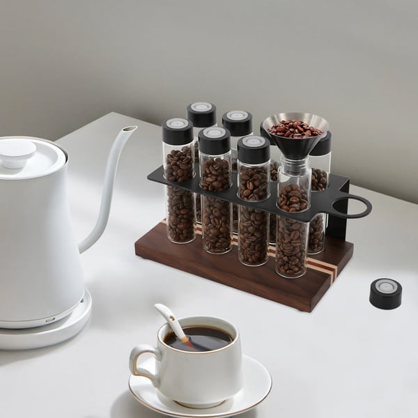 Kaffebönsbehållare, 8 rör, Modern design,Svart