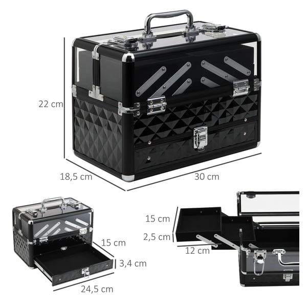 Makeup Organizer, Ingeniørtræ, Metal, 15,7" L x 11,8" B x 10,6" H, Flere niveauer, Nem at samle