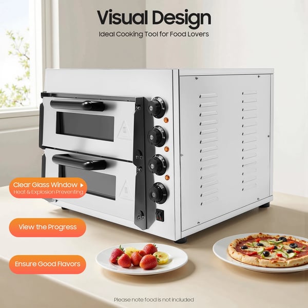 Pizzaovn, 3000W, 220V, 2 niveauer, 50-350℃ temperaturinterval, 57 x 47,5 x 44 cm dimensioner