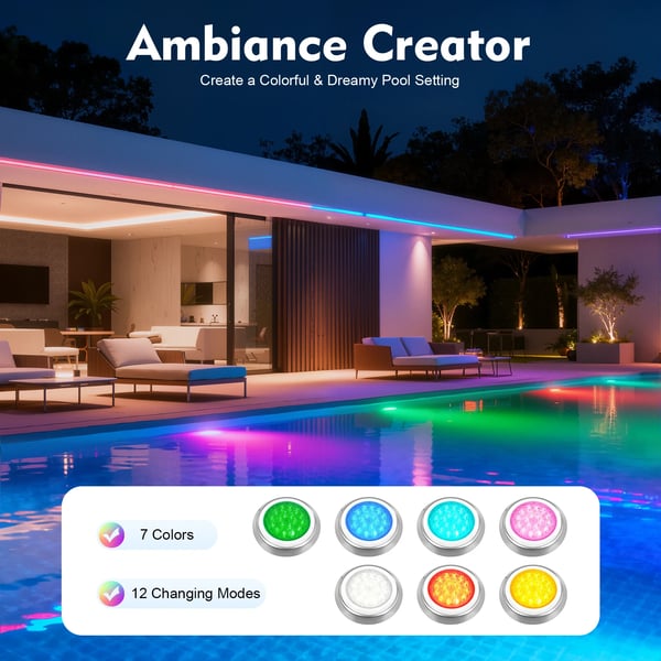 Underwater Pool Light, LED RGB, IP68 Vandtæt,HVID