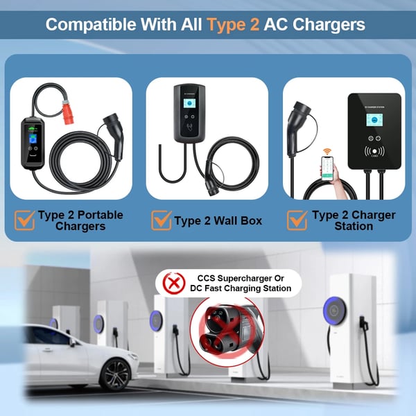 EV-laderadapter, 7,2 kW effekt, IP54 klassificeret,Type2 til Type1, Type 2 til Type 1