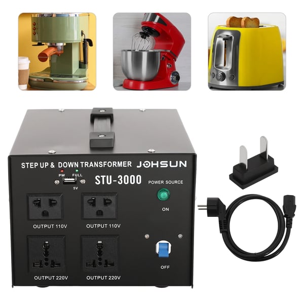 Spændingsomformer, 3000W effekt, 110V til 220V konvertering, 5V USB-udgang, kompakt størrelse, robust jernkonstruktion