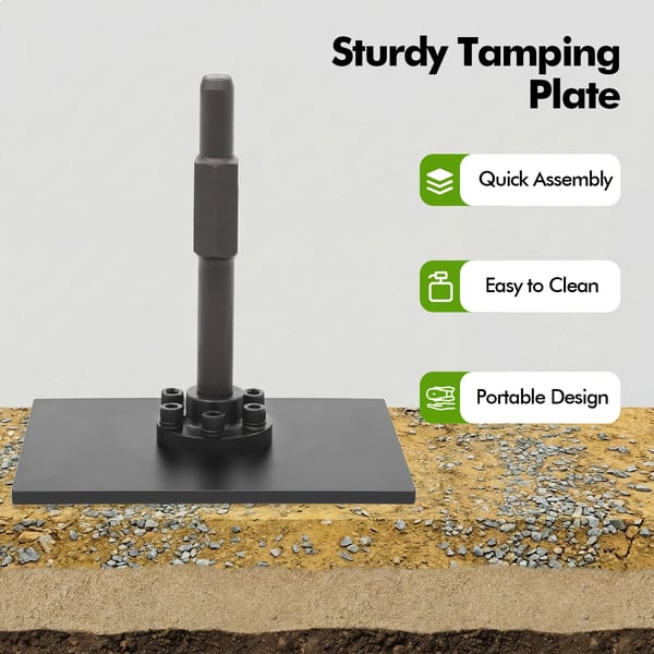 Tampningsplade, kraftig konstruktion, fritstående design,sort