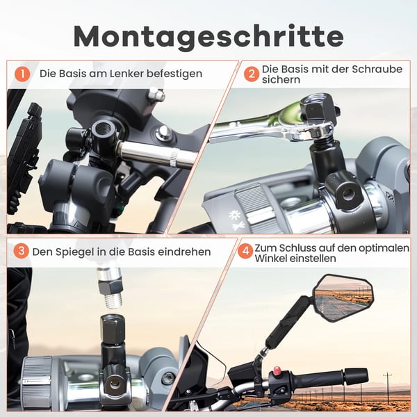 Motorcykel Spejl, Vibration Modstandsdygtig, Justerbar Synsvinkel,sort