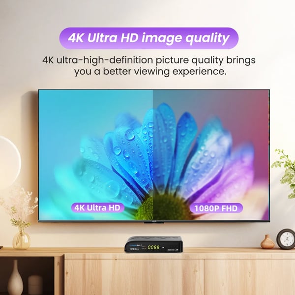 Satellitmottager, 4K Ultra HD, DVB-kompatibilitet,FREESAT V8 Ultra, EU-stik