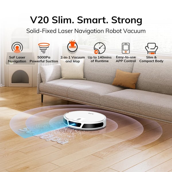 Robotstøvsuger, 5000Pa sugeevne, smart navigation,EU