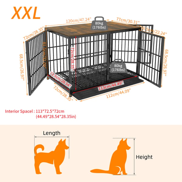 Hundebur, Multifunktionelt Design, XXL Træ Kæledyrshus, Holdbare Materialer, 3 Døre til Mellemstore til Store Hunde,Mørk Valnød