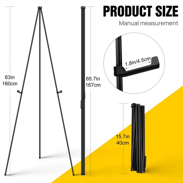Bærbar Staffeli Stativ, Justerbar Højde 160cm, Letvægts 1kg, Sammenklappeligt Design, Egnet til Begivenheder, Holdbart Jern og Stål
