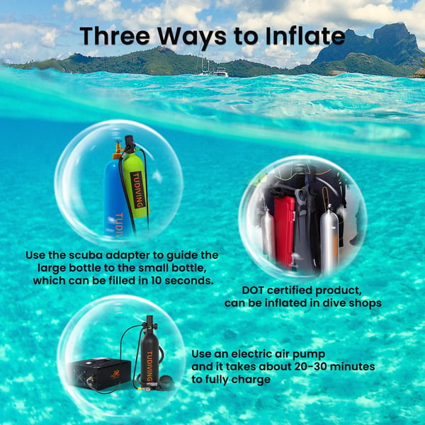 Scuba Diving Tank, Bærbar 2L Kapacitet, DOT Certificeret,2L B1 Sort