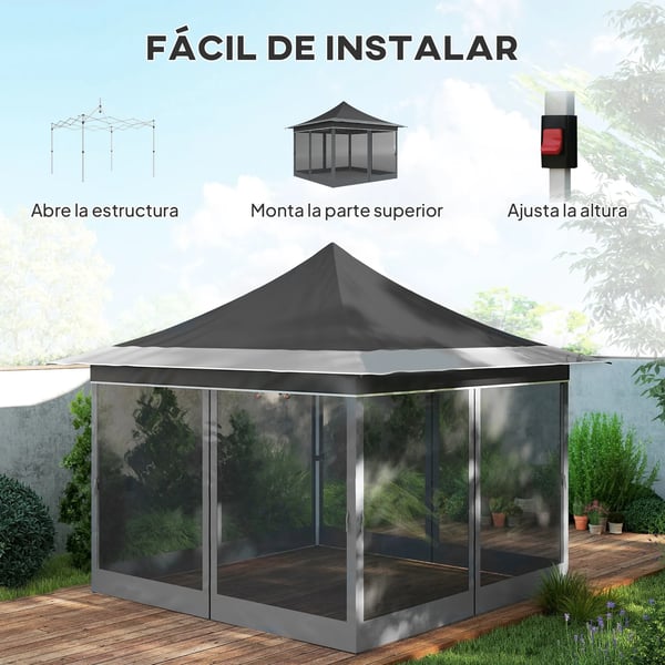 Folding Tent, 3,5m x 3,5m størrelse, 4 myggenet,Mørk Grå