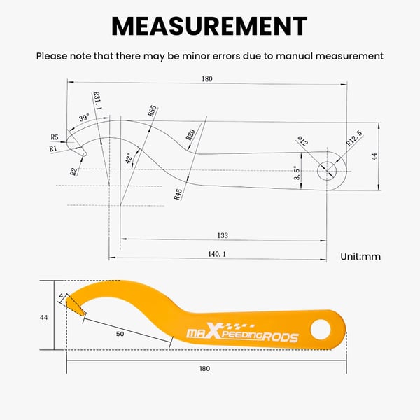 Coilover Spanner Nøgle, Materiale: Hærdet varmebehandlet stål, Længde: 43mm, Bredde: 43mm, Højde: 34mm, Kompatibilitet: Til eftermarked coilovers