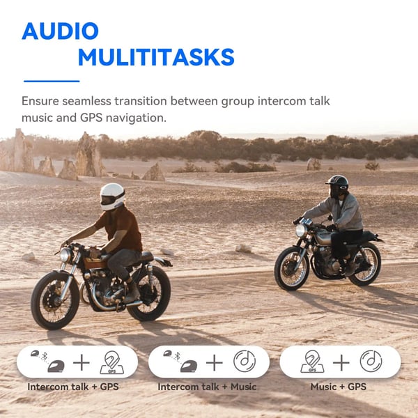 Motorcykel Intercom, Bluetooth 5.0, Hi-Fi Stereo Lyd,Dobbeltpakke 2PCS