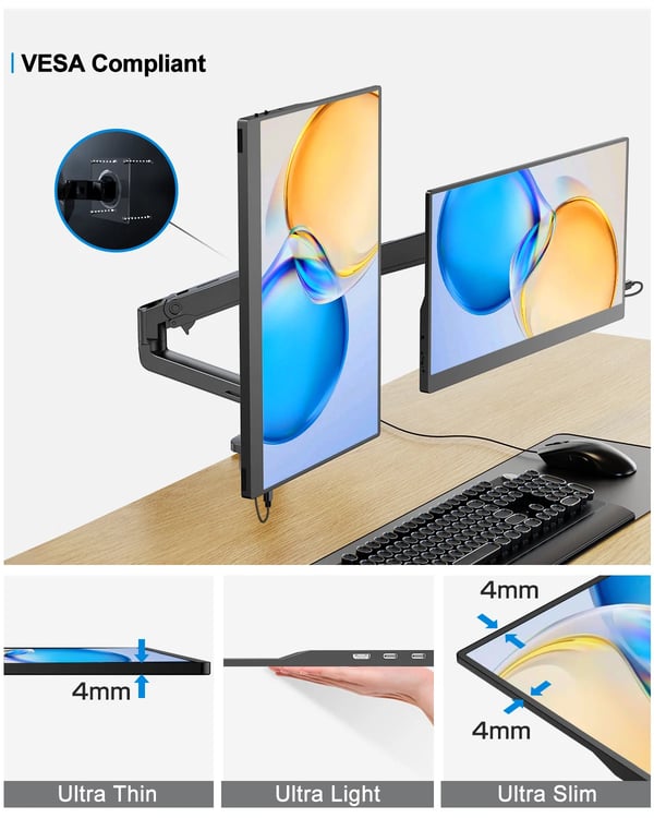 Bærbar Touchscreen Skærm, 15,6 Tommer IPS Display, 1920 x 1080 Opløsning,EU-stik