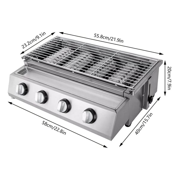 Gasgrill, 4 brændere, nem at rengøre,Sølv