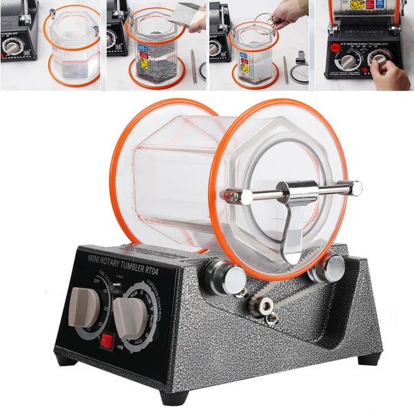 Smykke Poleringsmaskine, Polycarbonat Materiale, 3 kg Kapacitet, Bidirektionel Rotation, Justerbar Timer 10 til 60 Minutter, Lækagesikker Design