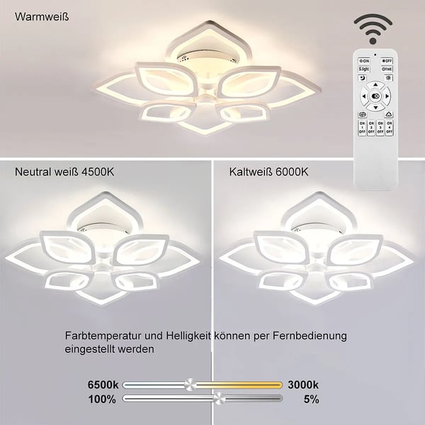 LED Loftlampe, Dæmpbar med Fjernbetjening, Moderne Blomsterdesign,80W, ændrebar