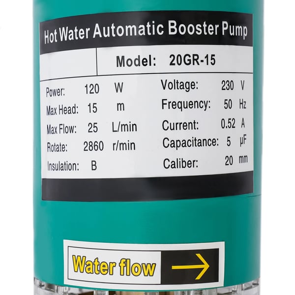 Varmtvandspumpe, 120W effekt, 25L/min flowrate,230v, EU