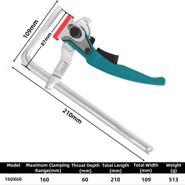 Nopea Rattaallinen Pöytäkiinnike, Maksimaalinen Kiinnitysalue 160 mm, Ergonominen Kahvasuunnittelu,160x60mm 2kpl