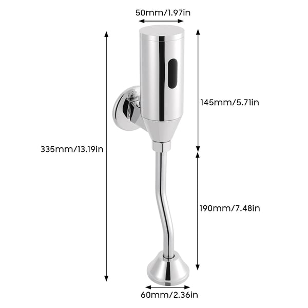 Automatisk Sensor Urinal Flush, Kobber, DC 6V, Automatisk Induktion, Vægmonteret, Justerbar Induktionsområde 55-65cm