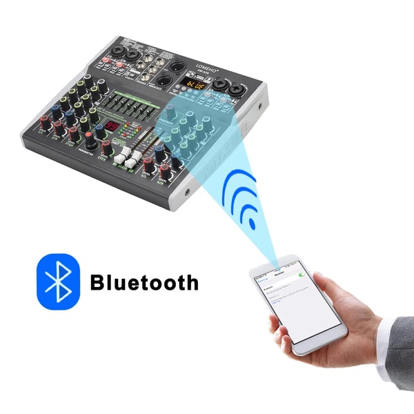 LOMEHO Mini 6 Kanals Mixer, Bluetooth Funktion, 99 DSP Effekter,AM-AX6 EU