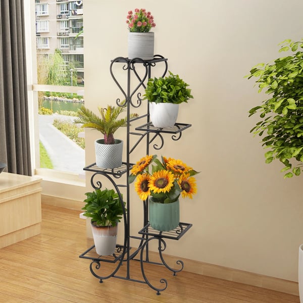 Metal Planteholder, 5-lags Design, Robust Jernkonstruktion,sort