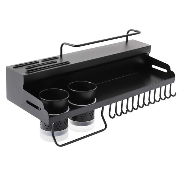 Opbevaringsreol, vægmonteret, pladsbesparende design,Sort, Sølv