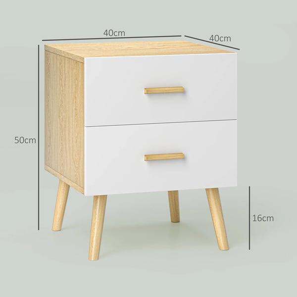 Sengebord, Træmelamin, 40x40x50 cm, 2 Skuffer, Maksimal Belastning 20 kg, Eg Finish