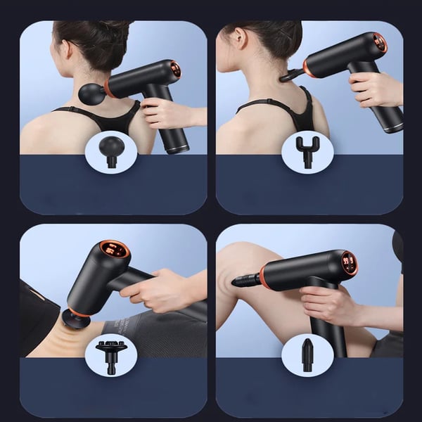 Massagepistol, 8 hoveder, justerbar hastighed,EU-stik, Sort