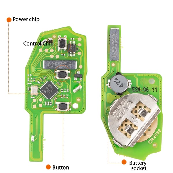 Smart fjernbetjening, 3 knapper, nærhedsfunktionalitet, designet til MQB-platform, CE-certificeret, dimensioner: 11,4 x 3,8 x 1,3 cm