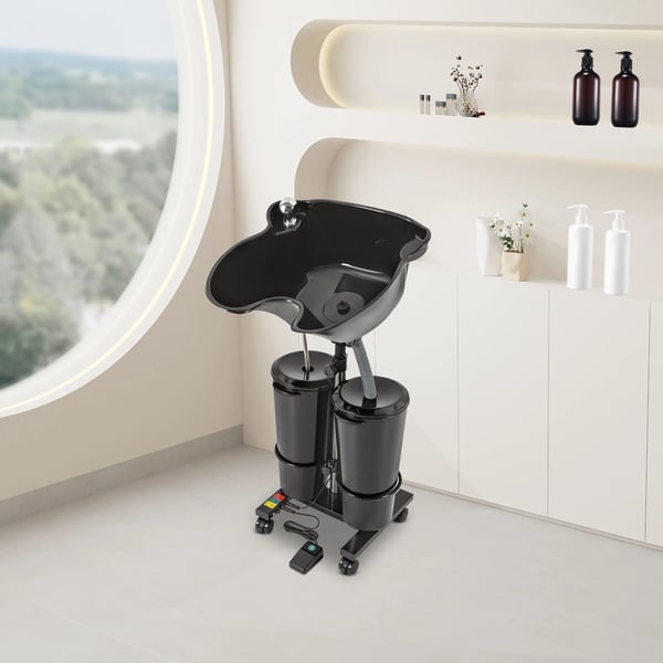 Hårvaskebassin, Justerbar højde 27-37 tommer, Dobbelt spand design, Kapacitet 9 liter, Rund bassinform, CE-certificeret