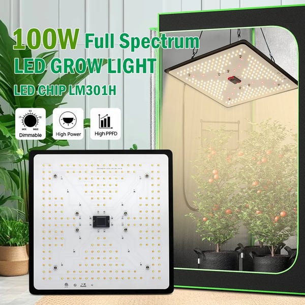 LED Vækstlys, Fuldt Spektrum, Dæmpbar Design,100W