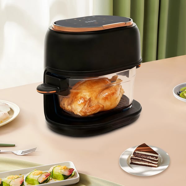 Digital Air Fryer, 4L kapacitet, 1350W effekt, temperaturinterval 60-190 ℃, timer op til 24 timer, borosilikatglas kurv