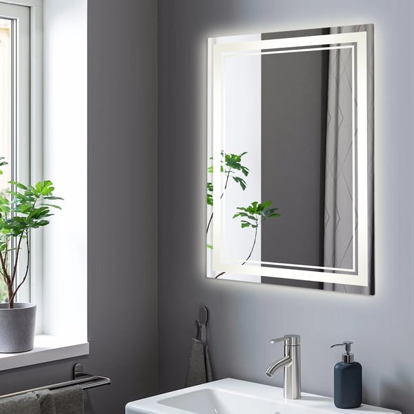 Badrumsspegel, dimbar LED-belysning, touchkontroll,Silver